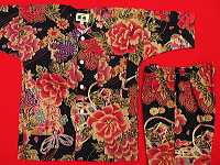義若オリジナルの子供鯉口シャツ　ダボシャツ　金彩牡丹と桜